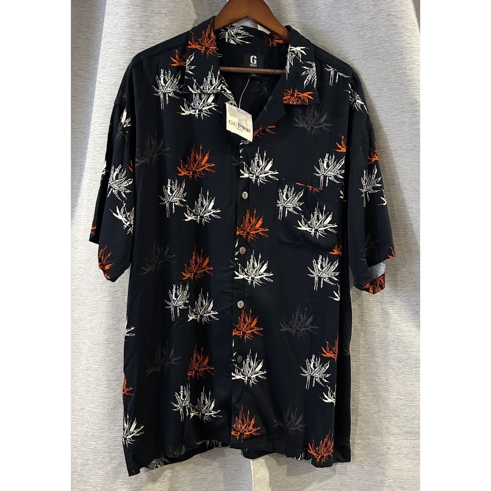 Vintage Guess Jeans Black Floral Print Shirt 100%‎ Rayon Size XL NOS Y2K
